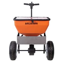 Broadcast Spreader, 70lb Capacity, Black Powder-Coated Frame With Removable Deflector By A.M. Leonard -AM Leo Store am70lp front withcover deflector
