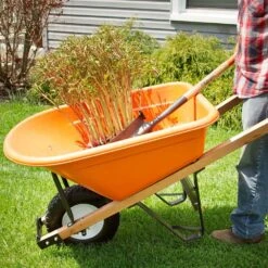 Poly Tray Wheelbarrow, Orange 6 Cu Ft Tray With Narrow, Diamond Tread Tire By A.M. Leonard -AM Leo Store fwb6k 4