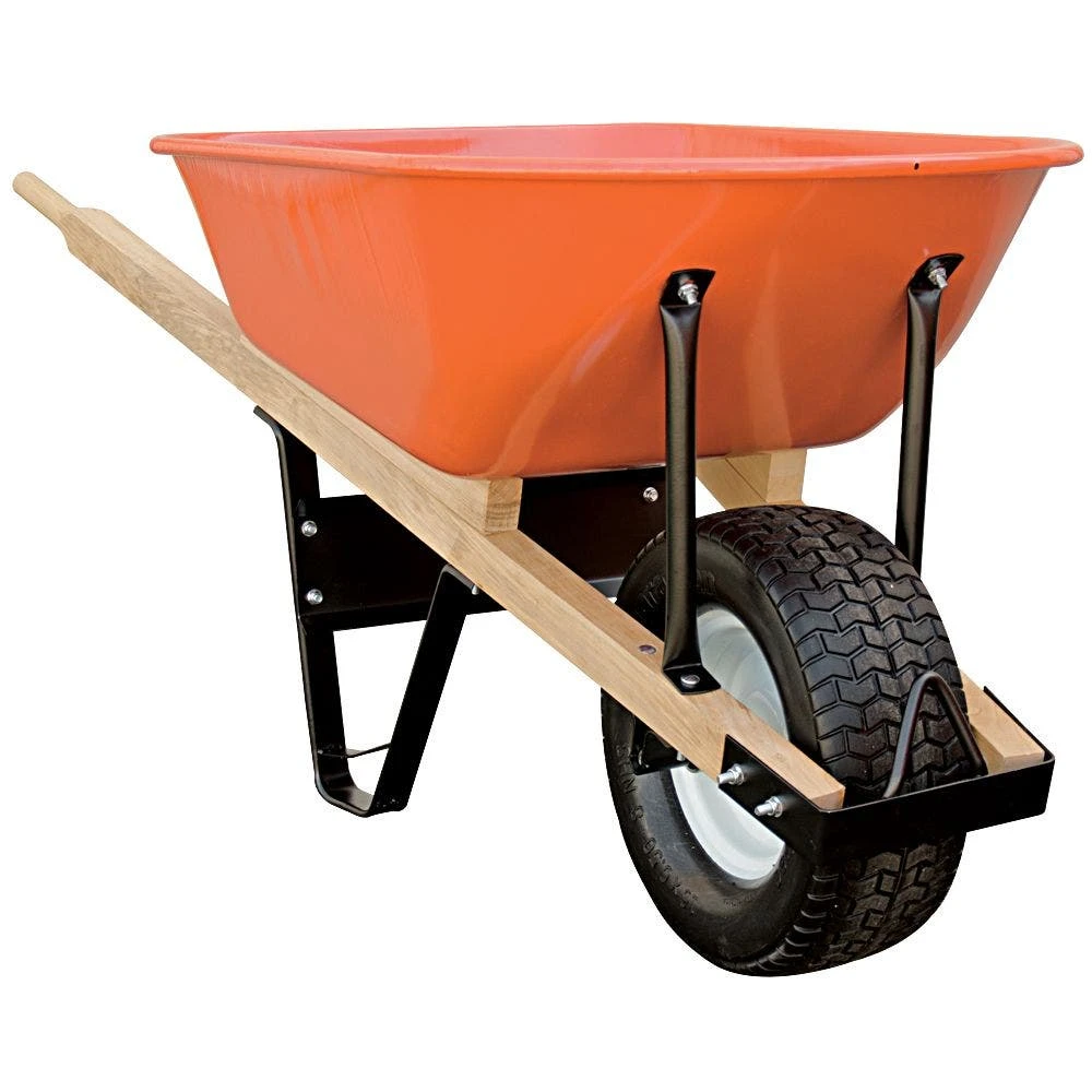 Steel Tray Wheelbarrow, Orange, 6 Cu Ft Capacity With Flat-Free Tire By A.M. Leonard 1 Steel Tray Wheelbarrow, Orange, 6 Cu Ft Capacity With Flat-Free Tire By A.M. Leonard