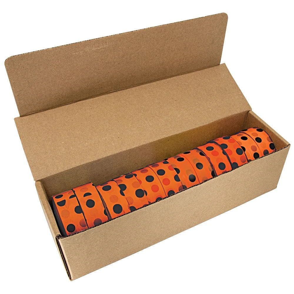 Flagging/Tagging Tape, Orange With Black Polka Dots, 1-3/16in X 300ft, Non-Adhesive, Box Of 12 Rolls 1 Flagging/Tagging Tape, Orange With Black Polka Dots, 1-3/16in X 300ft, Non-Adhesive, Box Of 12 Rolls