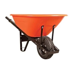 Poly Tray Wheelbarrow, Orange 8 Cu Ft Tray With Steel Handles And Pneumatic Tire By A.M. Leonard